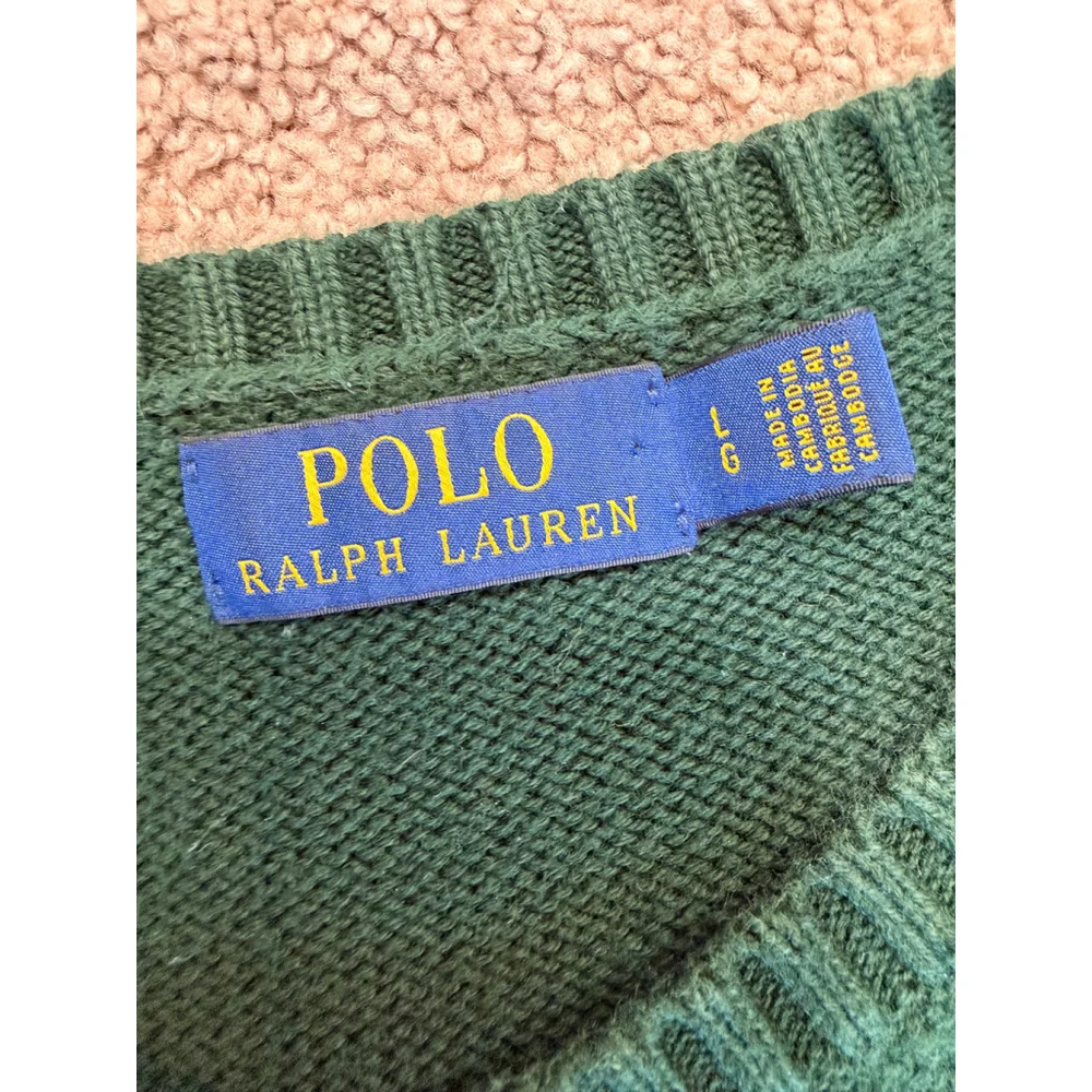 Men's Polo Ralph Lauren Green Crewneck Sweater Size Lg Red Logo Preppy Old Money